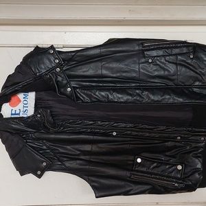 Black leather hooded vest